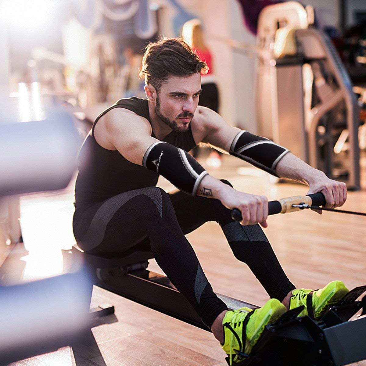 AEOLOS Compression Elbow Sleeves(Pair), 5mm Neoprene Elbow Barces for Weightlifting Powerlifting Tennis Golf and Basketball (XX-Large, Black)