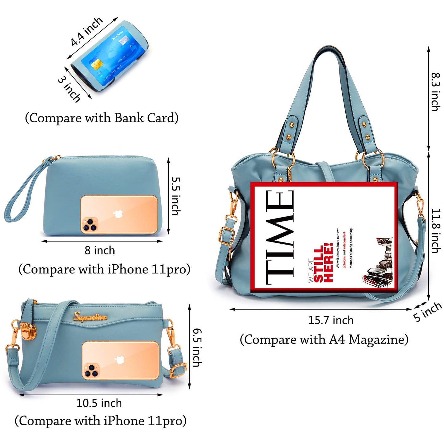 Soperwillton Fashion Handbag for Women Shoulder Bag Top Handle Satchel Hobo Tote Bag Purse Set 4pcs