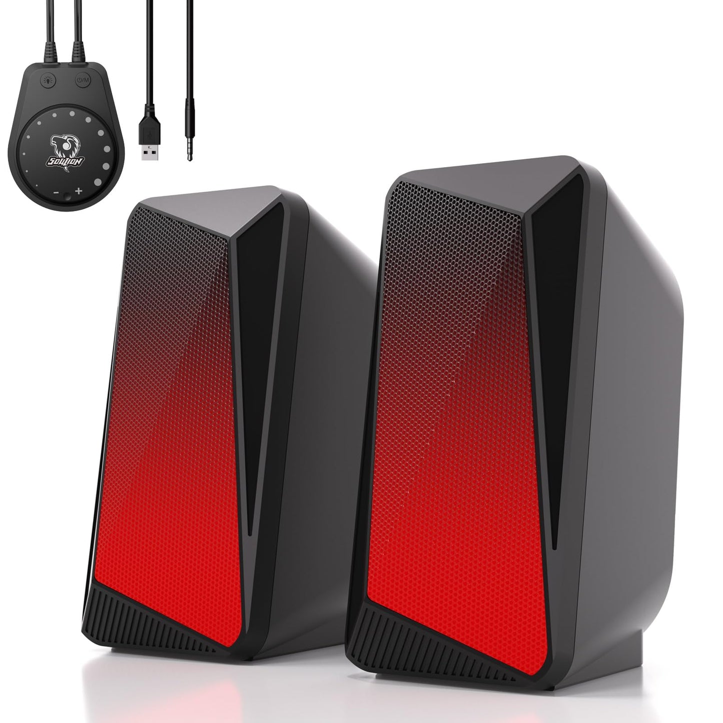 SOULION C30 Bluetooth Computer Speakers, 2.0 PC Speakers for Desktop Monitor, Wired USB Powered & Pulsing & LED Flame Lights, 3.5 mm AUX Speakers for Laptop Gaming with Wired Handy Control