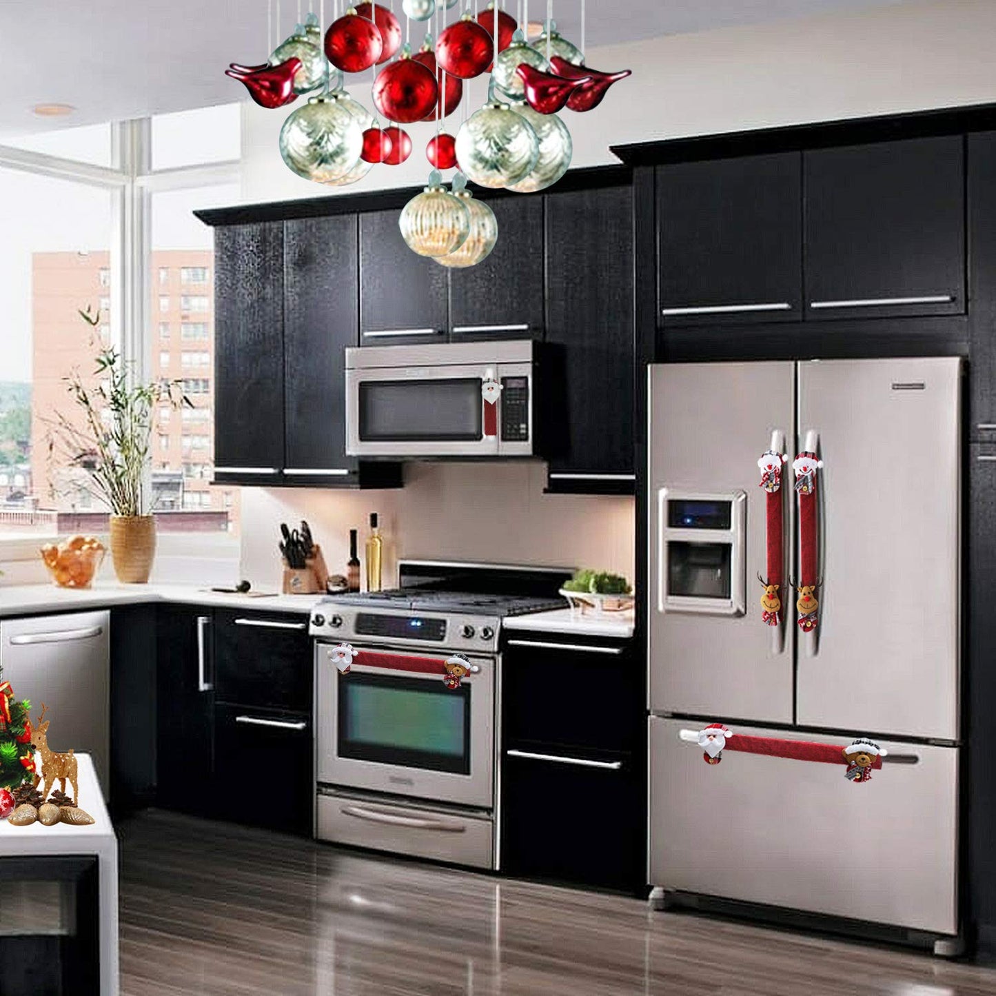 Mosoan Christmas Decorations Indoor 6 Pack Christmas Refrigerator Fridge Door Handle Covers, Santa Snowman Christmas Kitchen Decor Appliance Handle Cover Xmas Holiday Decor