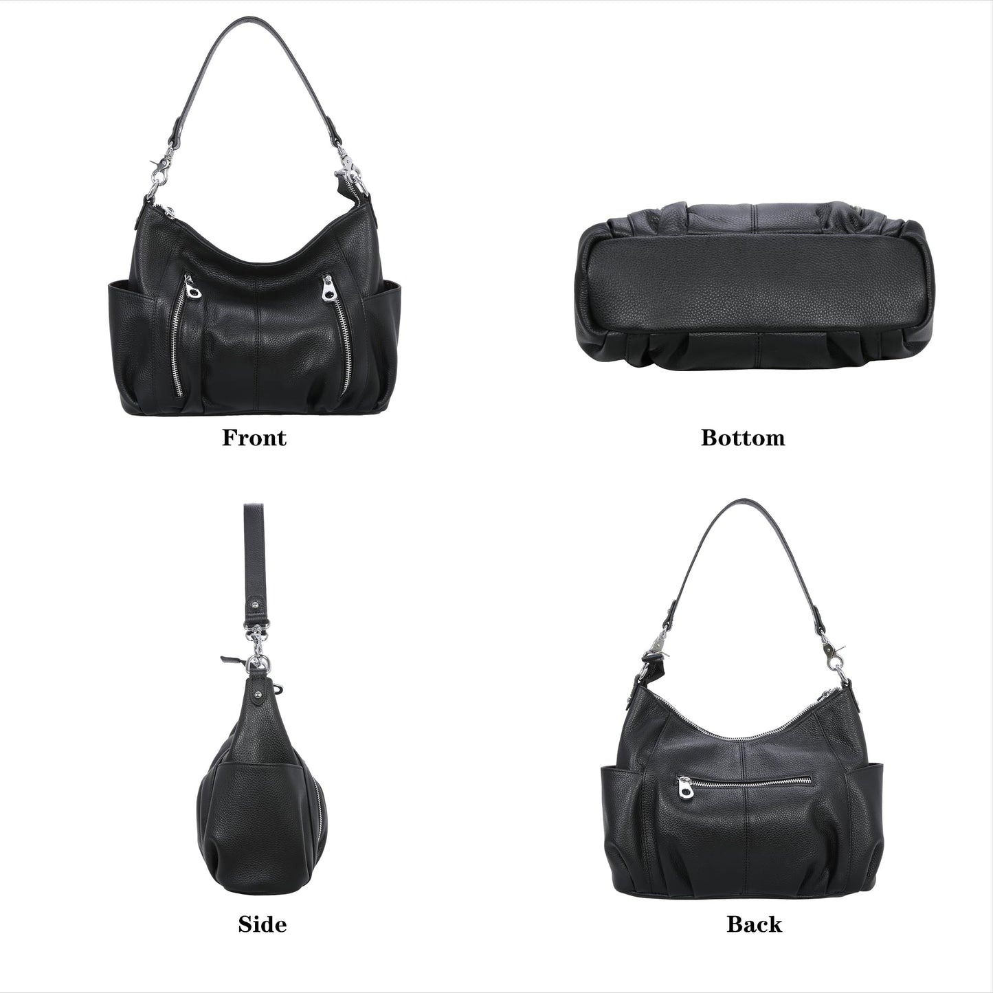 HESHE Genuine Leather Purses for Women Shoulder Hobo Bag Crossbody Satchel Handbags Designer Ladies Totes Purse(Black)