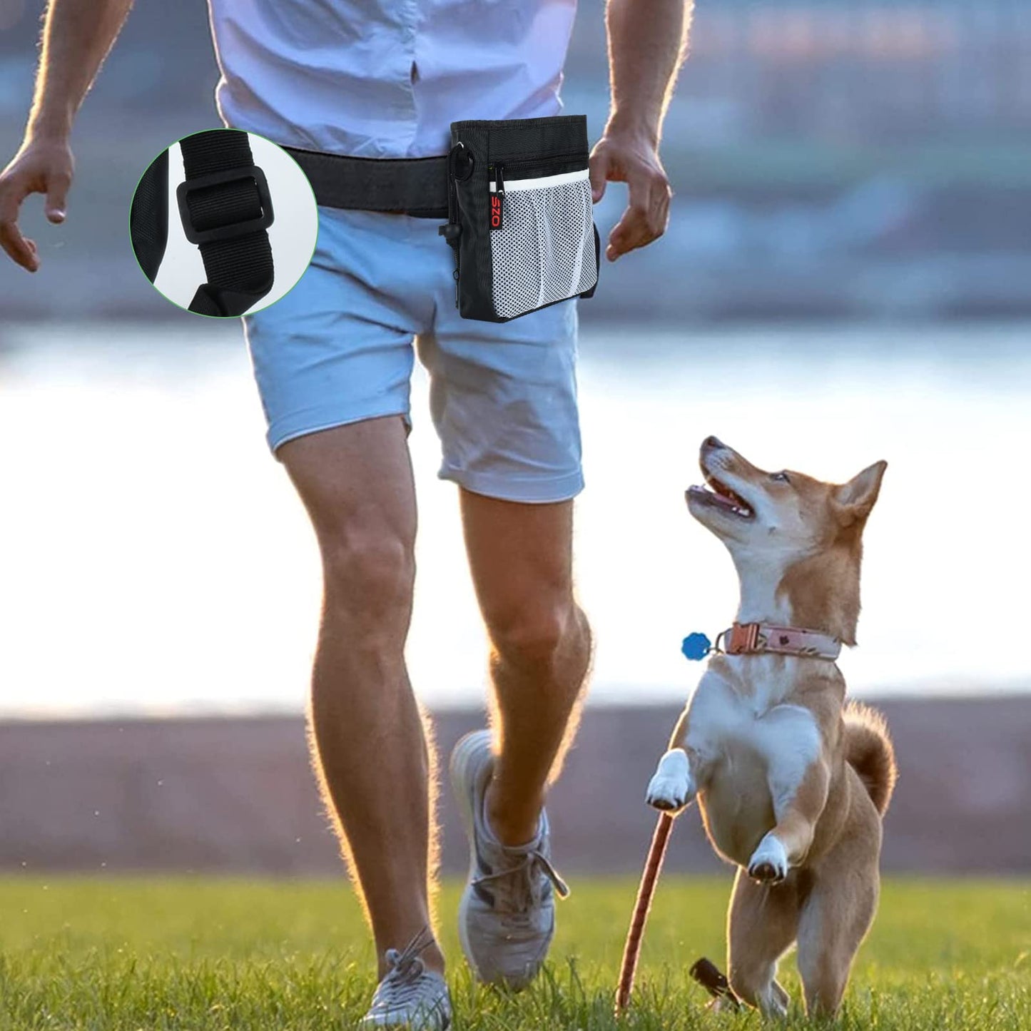 Dog Treat Pouch - 3 Ways to Wear Treat Pouches for Pet Training and 2 Pieces Clicker Taining for Dogs, Dog Training Treat Pouch Bag and Dog Clicker for Training with Waist Belt Shoulder Strap - Black