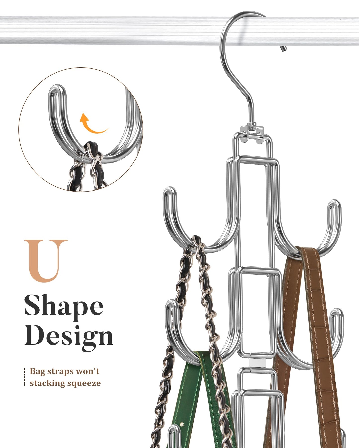 Purse Hanger for Closet, 360 Degree Purse Organizer with 10 Hooks Bag Handbag Hanger Hooks for Purse Hanging, Durable Purse Display Rack Space-Saving Bag Organizer for Women