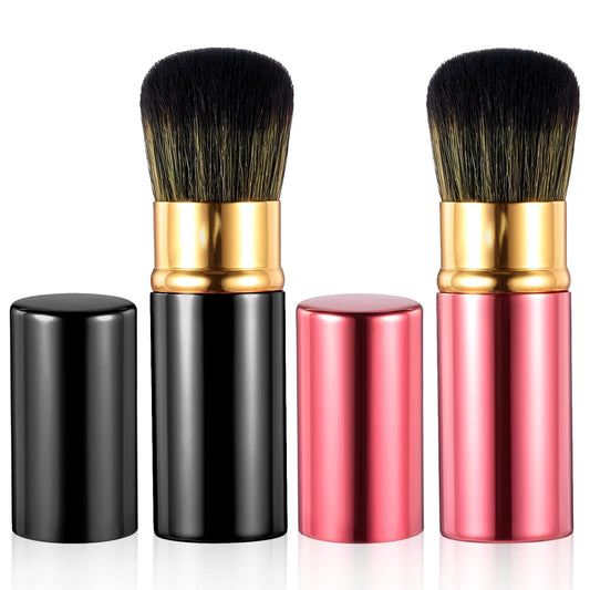 ElevateTech 2Pcs Retractable Kabuki Blush Brushes, Makeup Brush with Cover Foundation Brush Powder Brush Travel Makeup Brushes Luxe Makeup Tool for Seamless Application of Liquid Cream and Powder