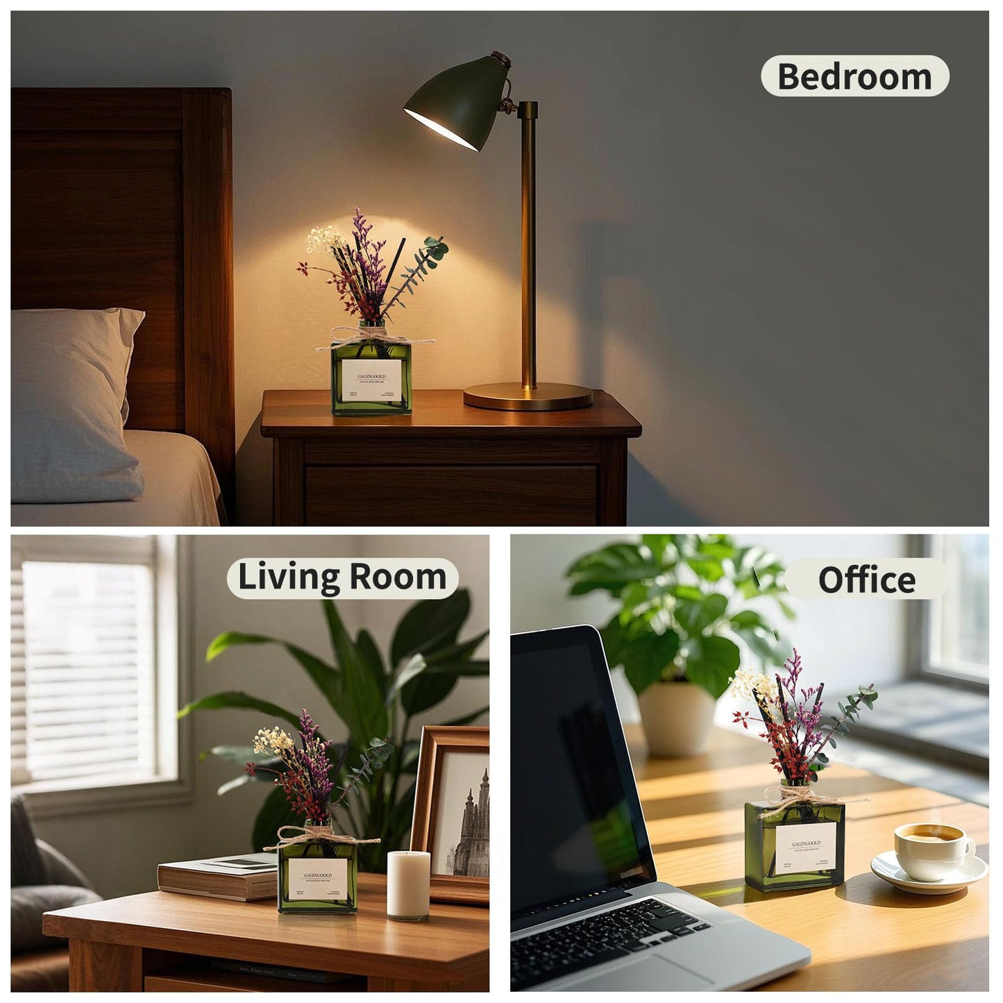 GAGINGOOLD Reed Diffuser, 6.09 oz Sandalwood Scent Diffuser with Sticks & Dried Flowers, 120 Days Long Lasting Reed diffusers for Home, Elegant Fragrance for Bathroom Bedroom Office Decor, air Fresh