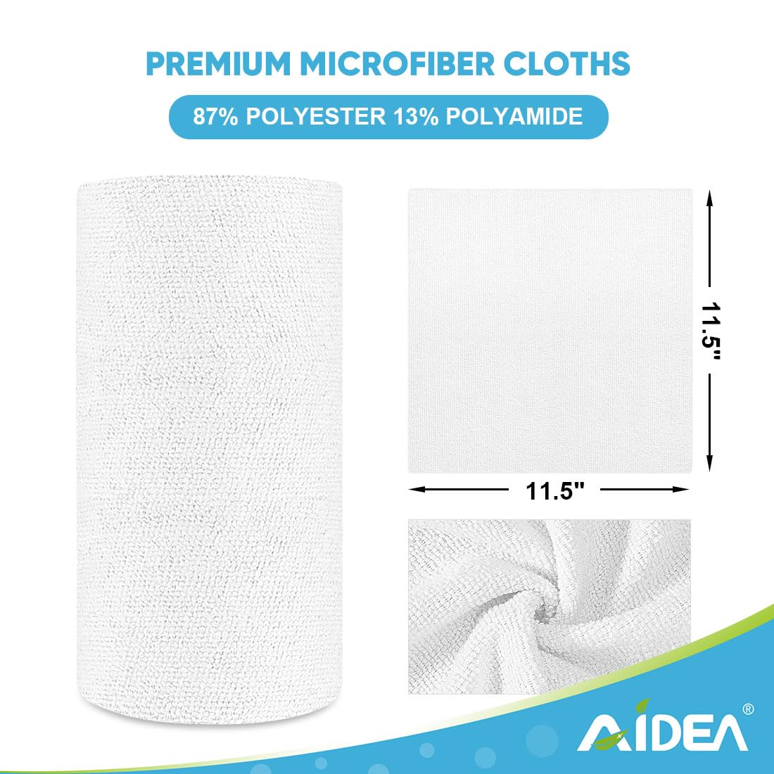 AIDEA Microfiber Cleaning Cloth Roll, White 50PK, Tear Away Reusable Paper Towels, Commercial Shop Rags, Microfiber Towels for Cars, Lint Free Rags for House, Kitchen, Automotive, 11.5"×11.5"