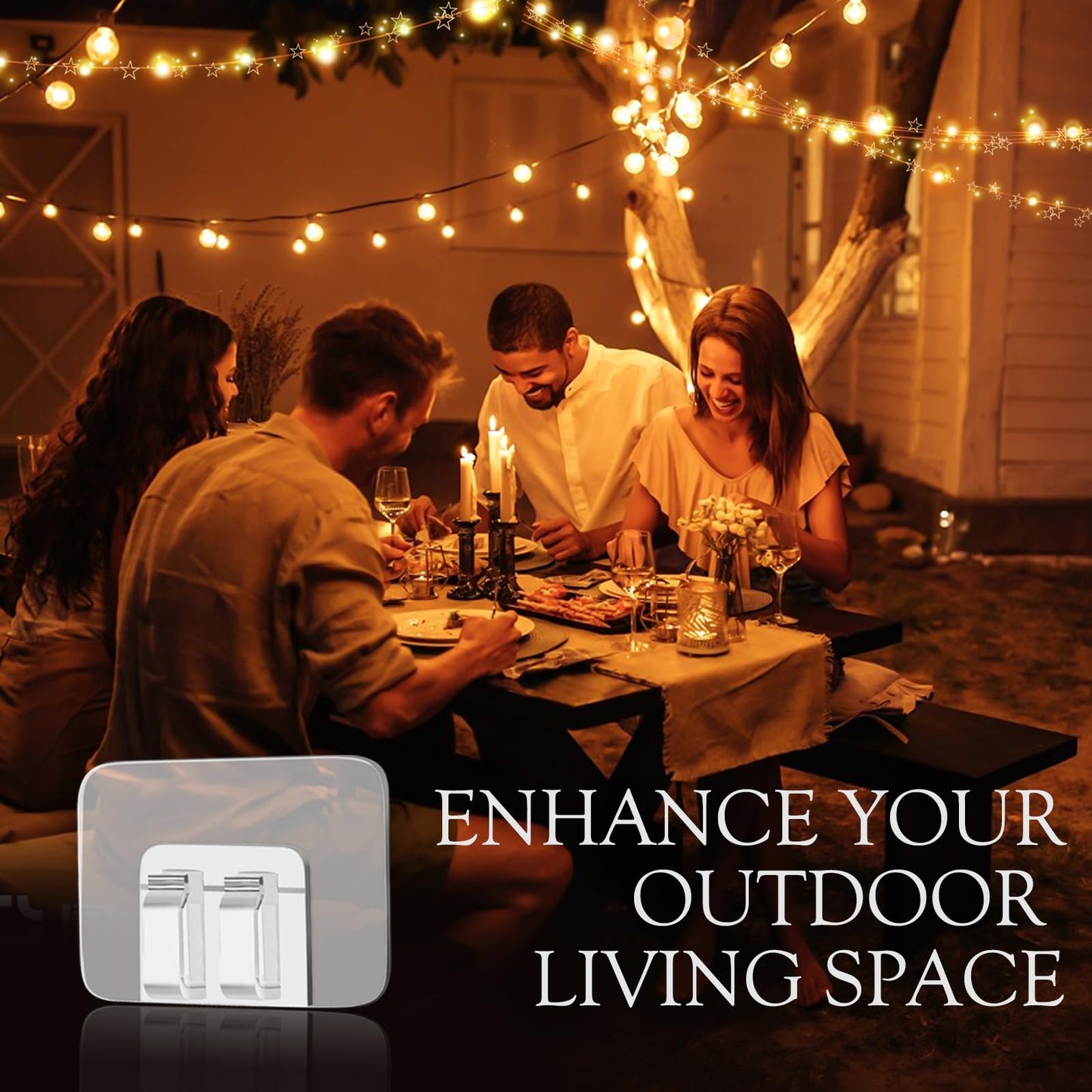 80Pcs Hooks for Outdoor String Lights Clips: Heavy Duty Cable Clips with Waterproof Adhesive Strips for Hanging Christmas Light - Outside UV-Resistant Clear Sticky Cord Holders Rope Organizer