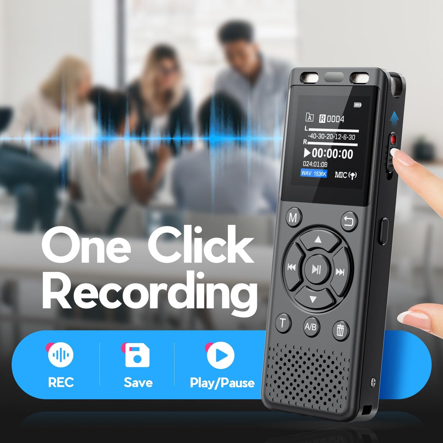 96GB Digital Voice Recorder One Click, HD Recording Easy Control Voice Recorder with Playback, Large Screen 7000 Hours Sound Audio Recorder Recording Tape for Lectures Meeting MP3 Player