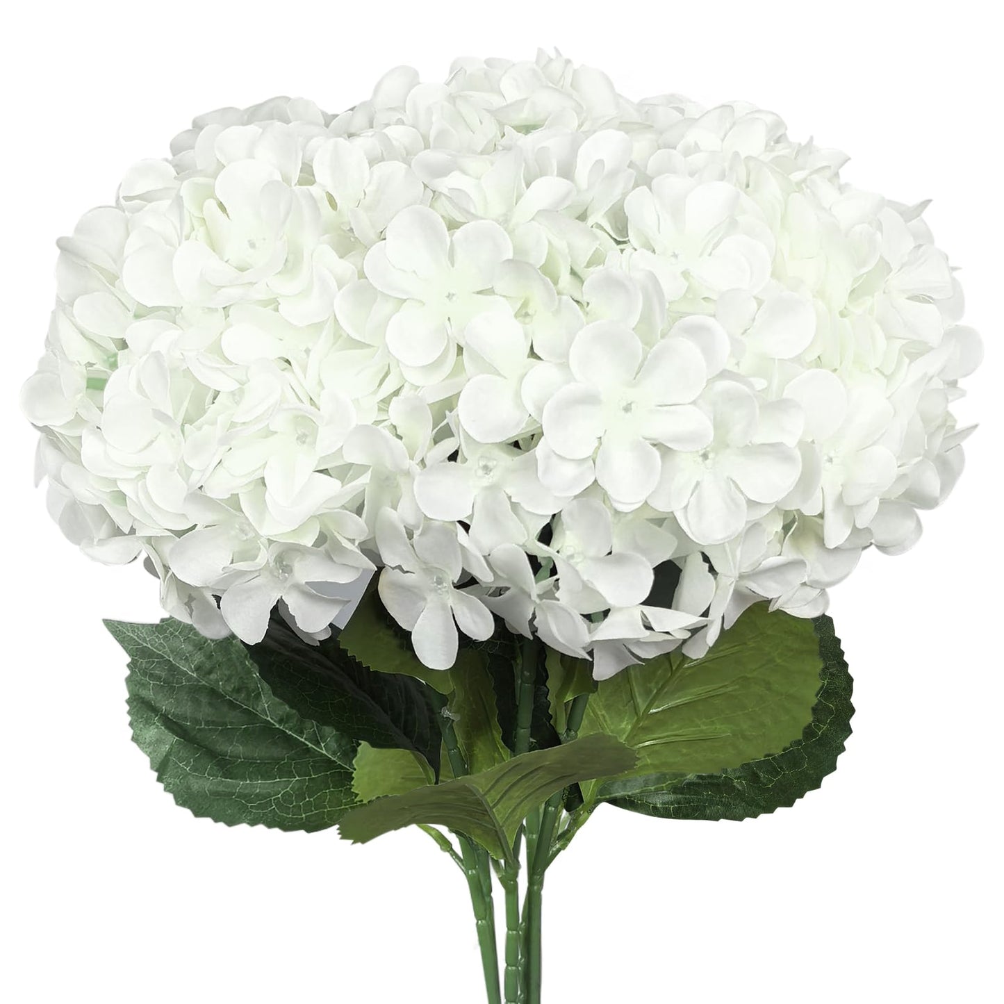 Subacy 6 PCS Artificial Hydrangea Flowers, Faux Silk Hydrangea with Long Stems, Home Wedding Decor, Table Centerpieces, Party Decorations(White)