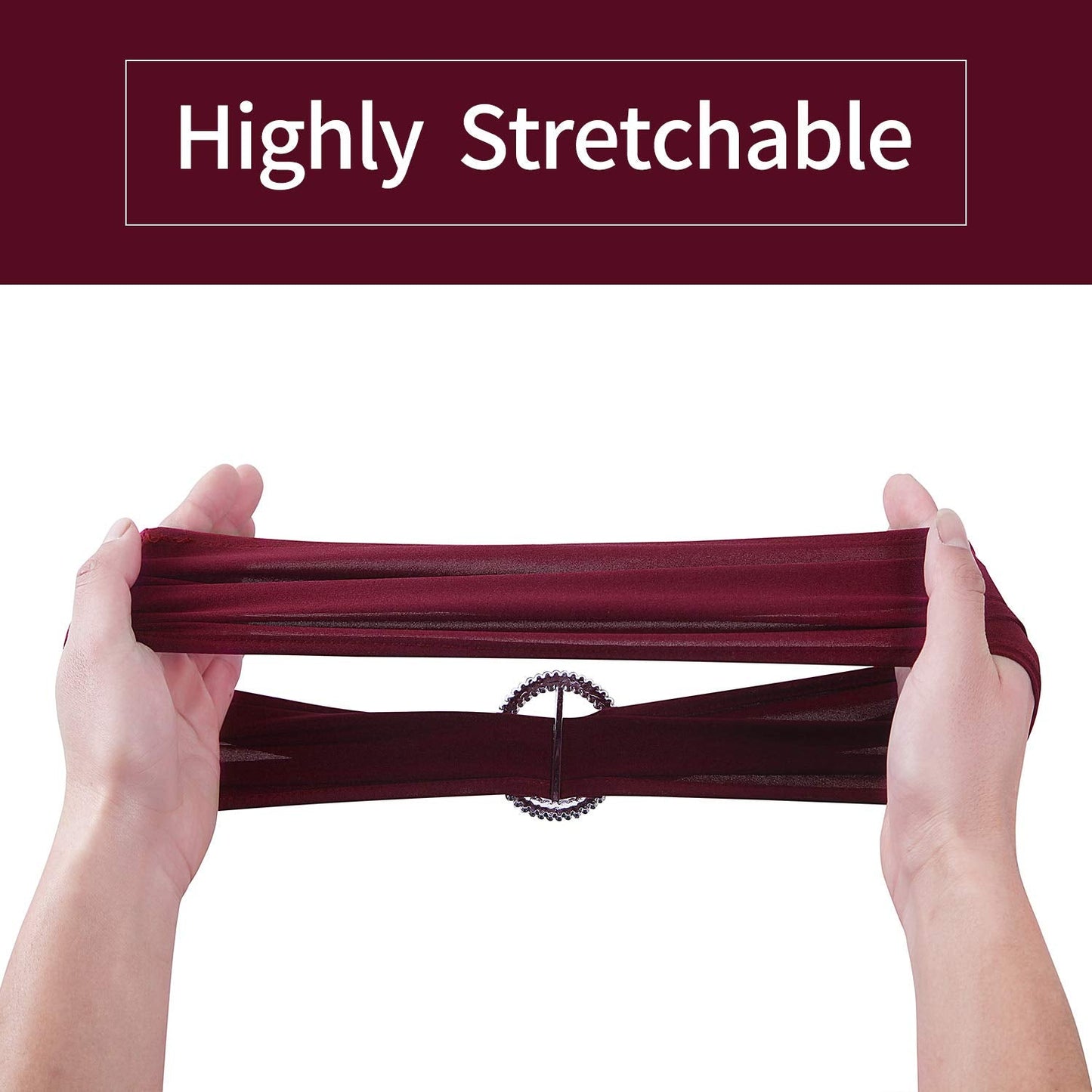 Peomeise 100pcs Burgundy Spandex Chair Sashes with Buckle Slider for Wedding, Party Decoration