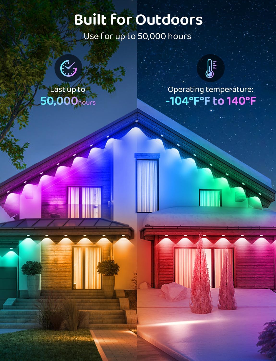 100FT IP68 WiFi DIY Design Themable for Football Permanent Outdoor Light,Arbitrary Trimming Smart RGB+IC Waterproof LED Eaves Lights for Christmas Decorations,Compatible with Alexa,Google Assistant
