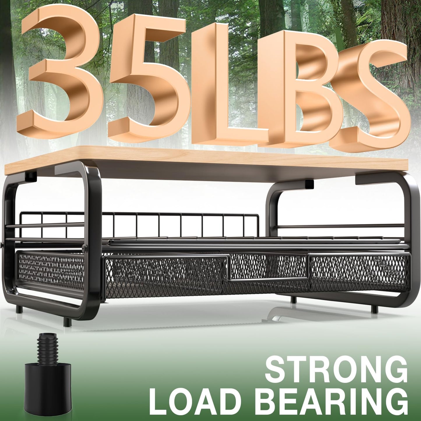 Qatsrin High Grade Wood Monitor Stand Riser, Large Capacity Monitor Stand with Drawer, Monitor Stand for Desk with Plug Holder Pen Holder, Monitor Riser Desk Organizer for Laptop iMac, Original Wood