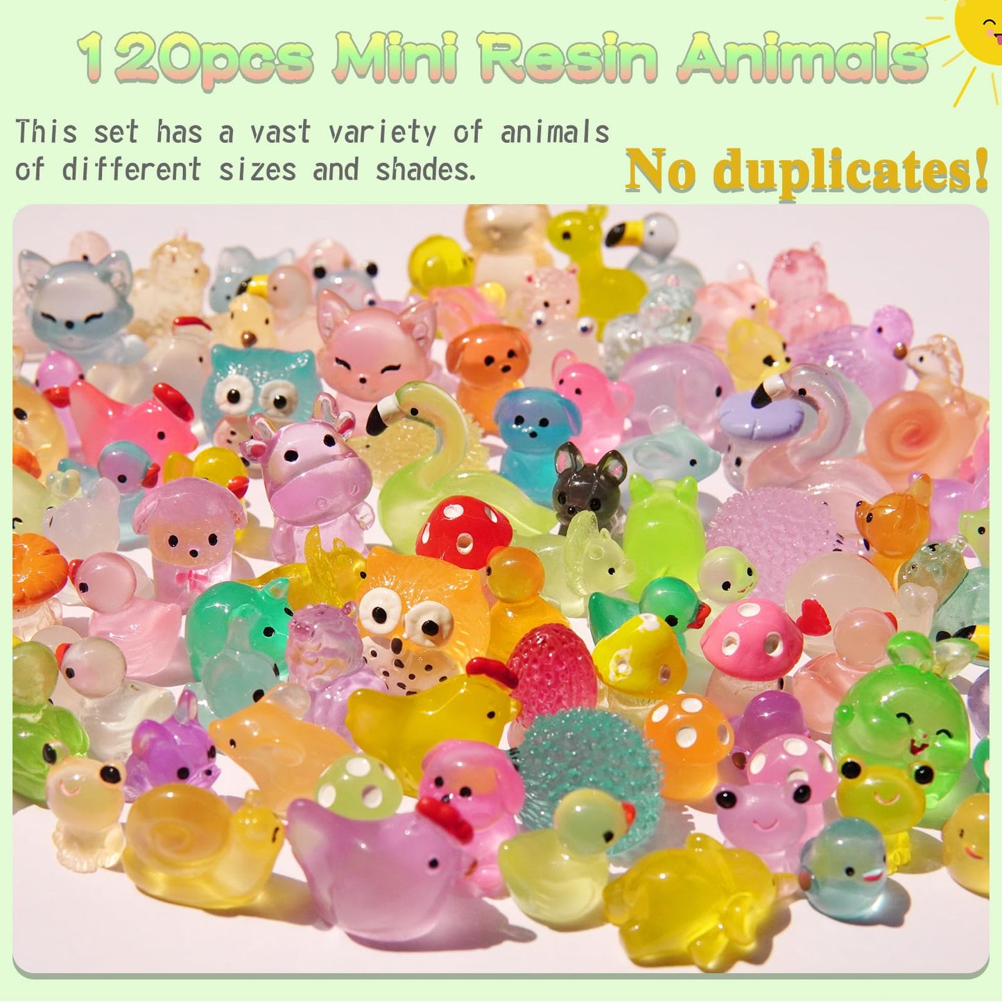 120PCS Luminous Mini Animals Glow in The Dark, 43 Style Tiny Resin Animals for Prank Garden Micro Landscape Dollhouse Decor Craft