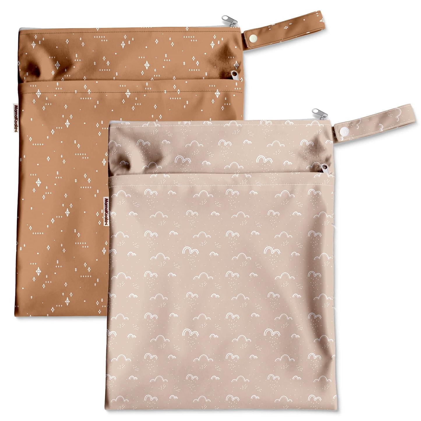Mama Koala Waterproof Wet Dry Bags for Baby Items, Cloth Diapers, Swimsuits, Travel, Gym Clothes, Beach, Pump Parts, Toiletries, Two Zippered Pockets, 2 Pack (W016)