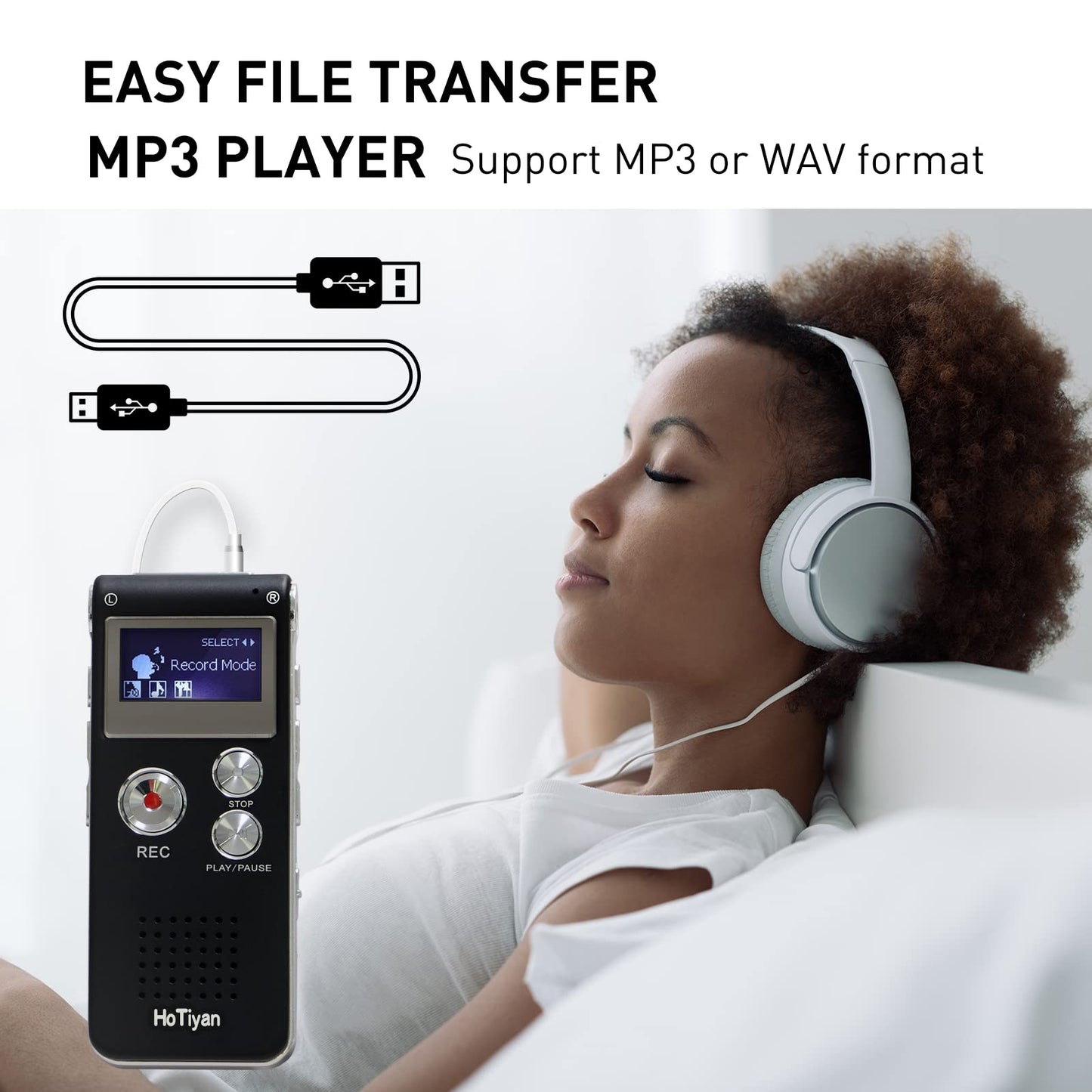 Voice Recorder 16GB Capacity Voice Activated Recording Device Digital Voice Recorder for Lectures, Meetings, Interviews Audio Recorder with USB Rechargeable WAV/MP3 Tape Recorder (16GB)