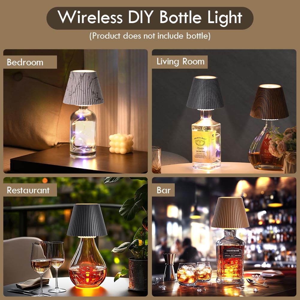 WILIT Wireless Bottle Lamp for Liquor Bottles, 3-Level Brightness Rechargeable Lamp Shades, Night Light for Home Decor, Unique Table Lamp with RGB Lights, Wine Lamp for Bedroom, Gifts for Mom, Gray