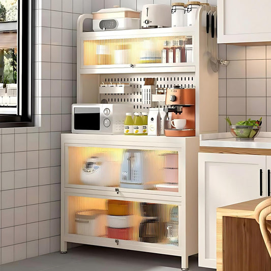 Voclym Bakers Rack with Wheels, 5-Tier Coffee Bar with Wheels, Microwave Stand with Storage, Kitchen Shelves for Kitchen Pantry, Storage Room, White