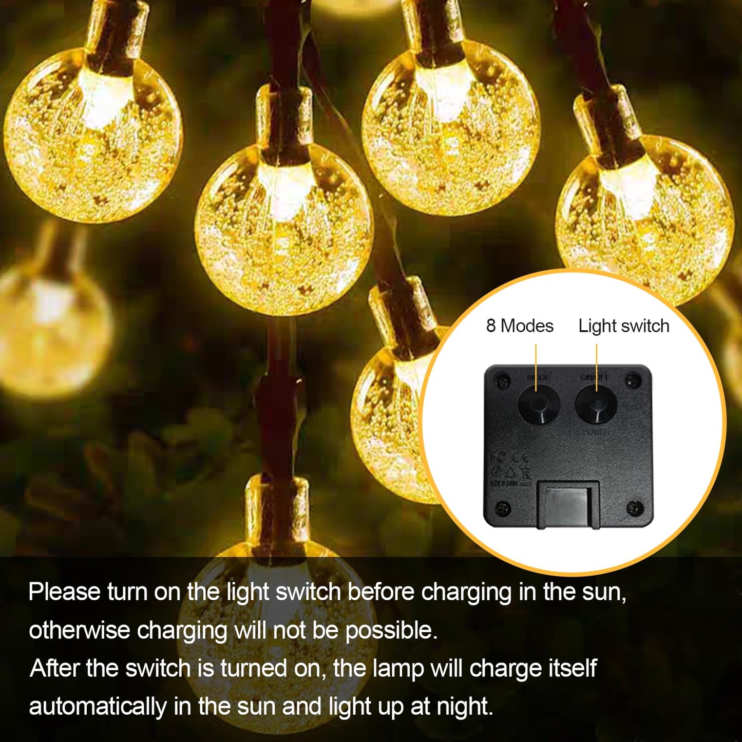 LQWELL® Solar Fairy Lights for Outdoor Garden, Solar Chain Light Crystal Balls 30LED 8M IP44 8 Modes Fairy Lights for Outdoor/Indoor Garden Patio Balcony Wedding Window (Warm White)