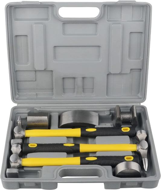 7Pcs Auto Body Repair Kit, Craft Panel Beating Hammer and Dolly Set Hammer Dent Body Fender Tool