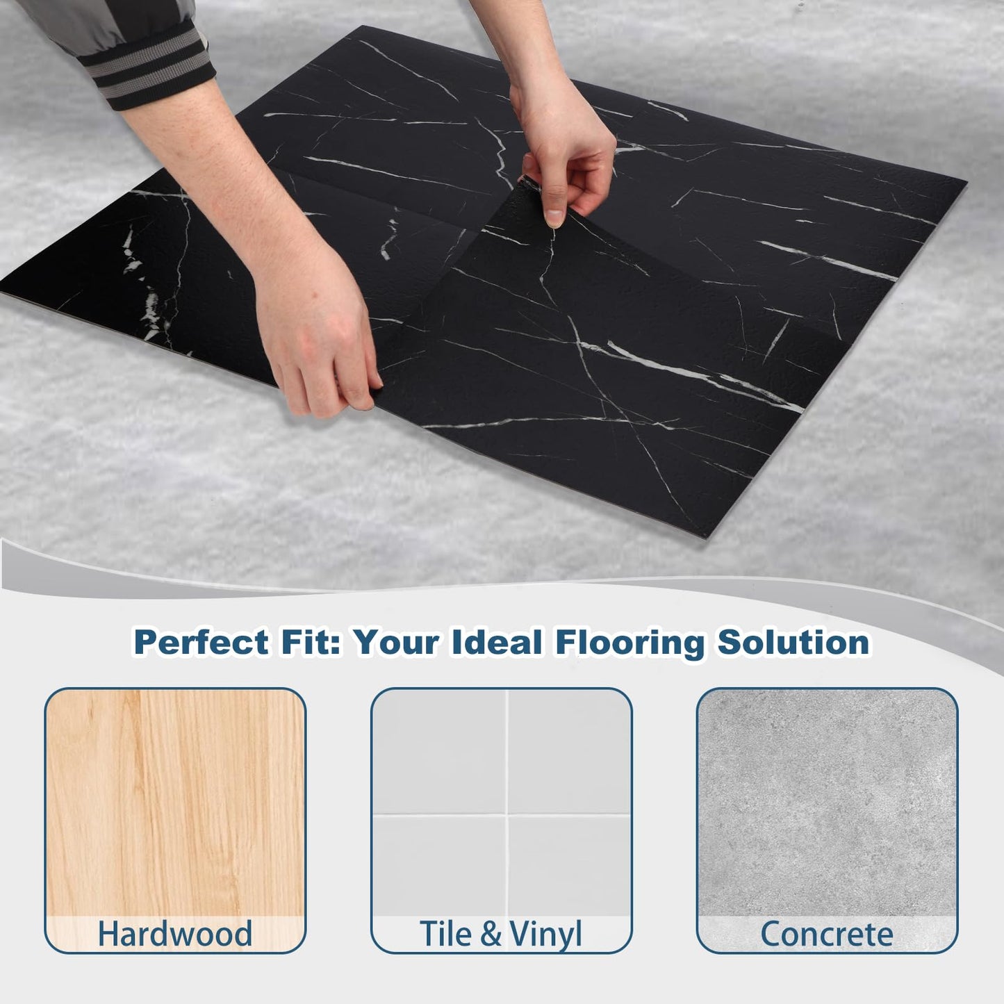 Yipscazo 32-Pack Peel and Stick Floor Tiles, 12" x 12" Diamond Black Vinyl Flooring, Waterproof Self Adhesive Tile for Bathroom, Kitchen, RV, DIY Renovation
