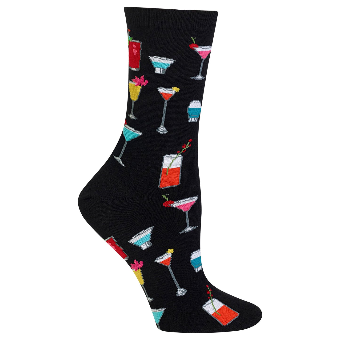 Hot Sox Women's Fun Drinks Crew Socks-1 Pair Pack-Happy Hour Cool & Funny Gifts, Cocktails (Black), Shoe Size: 4-10
