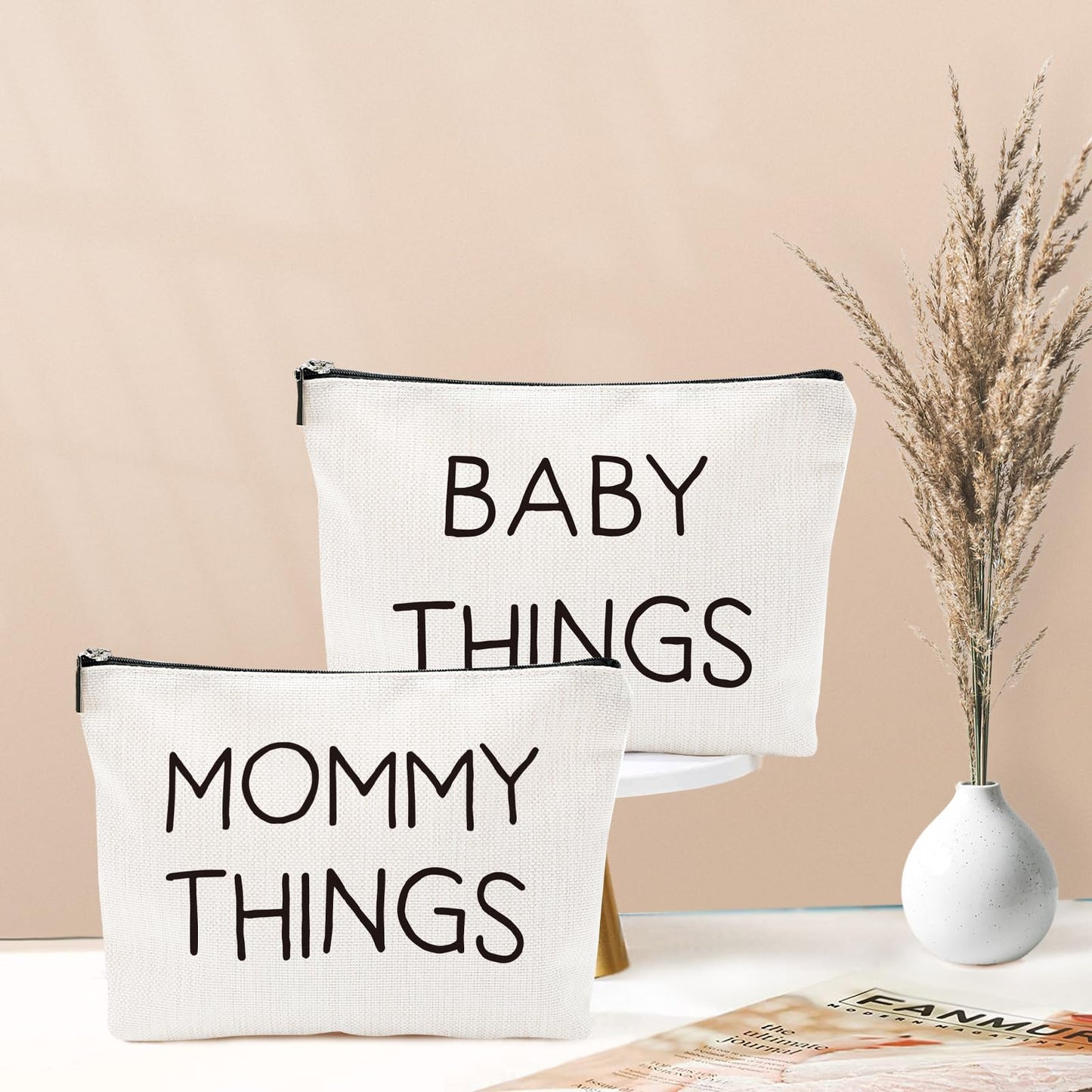 Mommy and Baby Bag Set Canvas Pouch Set Black Keepsake for New Mothers Travel Toiletry Bag for Baby Stuff, Mother's Day Gifts, Set of 2