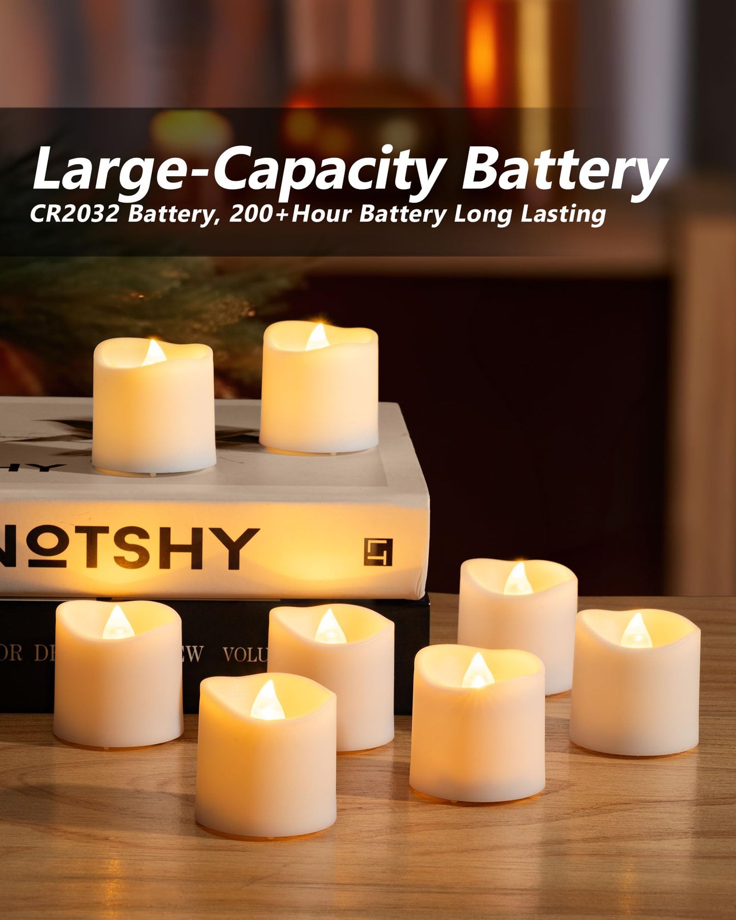 Homemory 12Pack Flameless LED Votive Candles,1.5" x 1.6" Long Lasting Electric Fake Candles, Battery Operated Tealights for Wedding, Table, Romantic Decorations (White Base, Batteries Included)