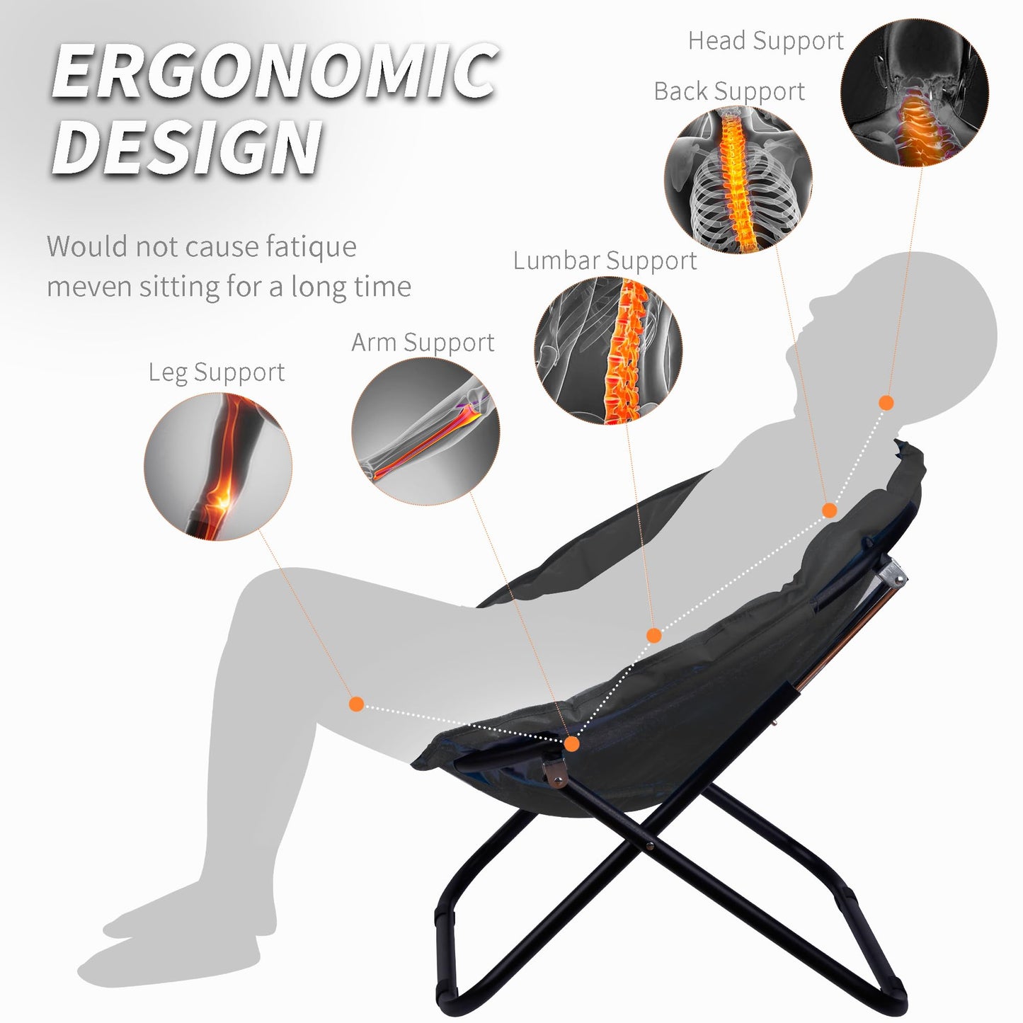 Folding Faux Fur Saucer Chair,Portable Folding Soft Moon Chair for Bedroom, Dorm Rooms, Apartments, Lounging, Garden and Courtyard, Black