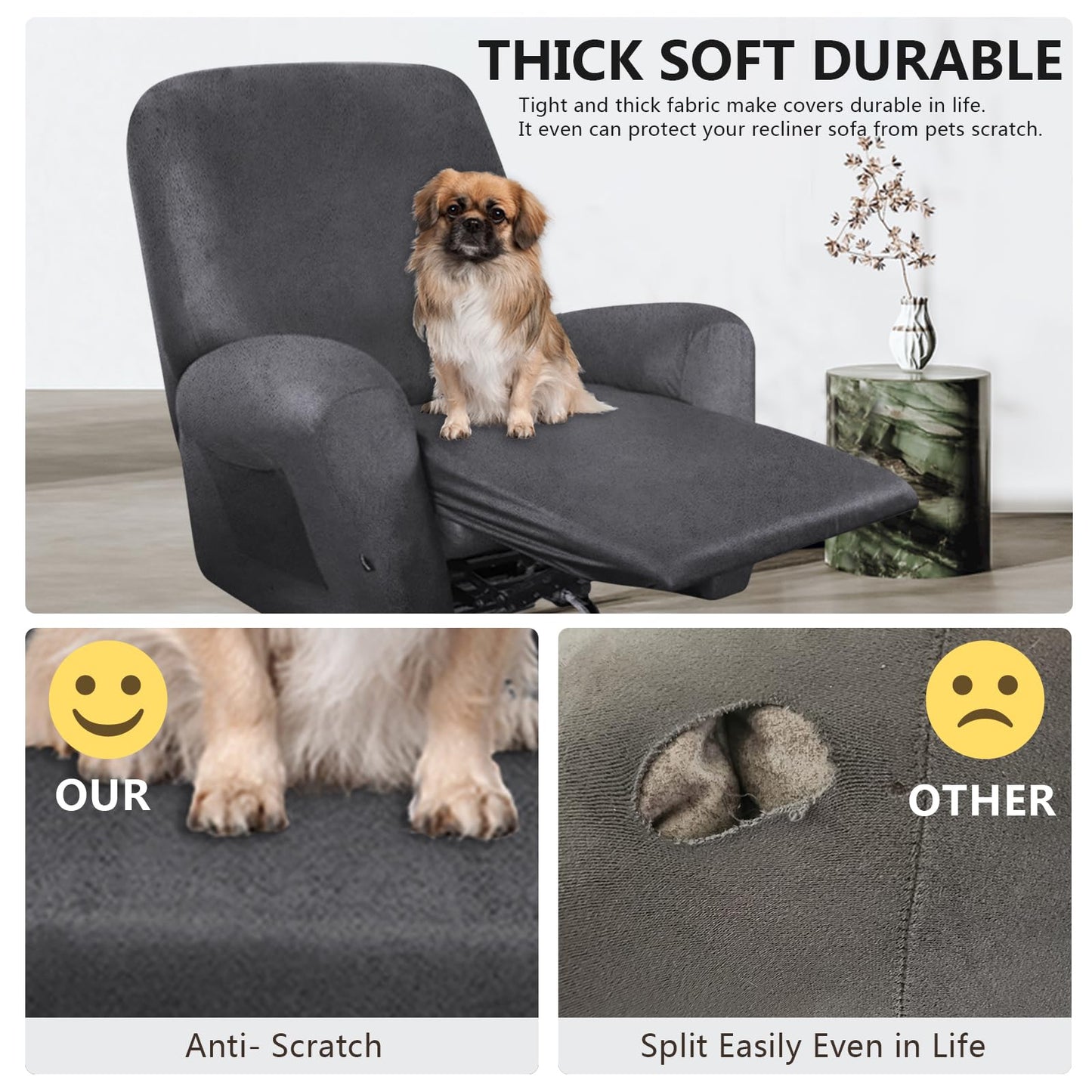 ANARACHON Leather Look Recliner Chair Covers Stay in Place 4-Piece Lazy Boy Recliner Slipcovers for Reclining Chair Furniture Protector Spandex Fabric Washable (X-Large, Dark Gray)