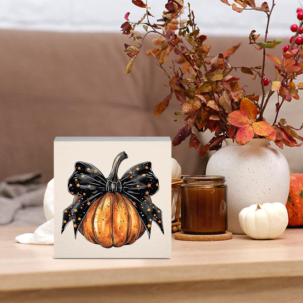 Halloween Fall Decor Cute Fall Decorations for Home Office Spooky Vibes Autumn Pumpkin Decor Funny Autumn Decorations for Desk Table 5 x 5 inches