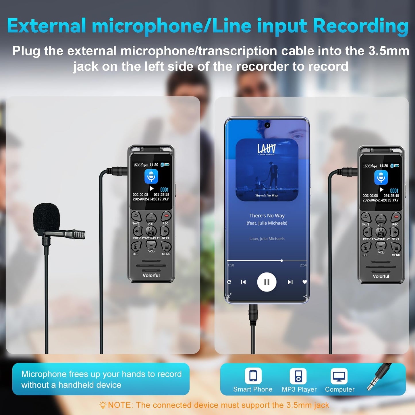 144GB Digital Voice Recorder with Playback, Volorful 1536Kbps Audio Recorder for Interviews Meetings, Voice Activated Recorder Recording Device with Noise Reduction, MP3 Stereo Player, Microphone
