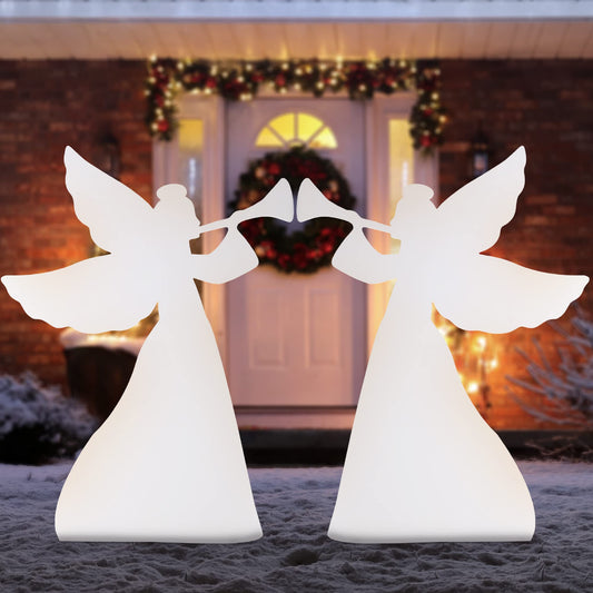 Best Choice Products 3ft Set of 2 Outdoor Christmas Angel Yard Decorations, Weather-Resistant PVC Décor for Lawn, Garden, Display w/ 4 Ground Stakes