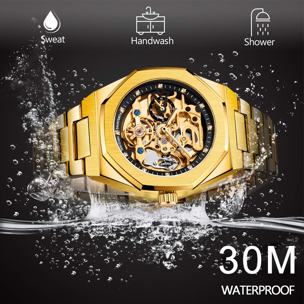 Tiong Cool Tourbillon Automatic Mechanical Watch Men Gold Luxury 2 Dial Watch Metal Stainless Steel Watchband Christmas Gift
