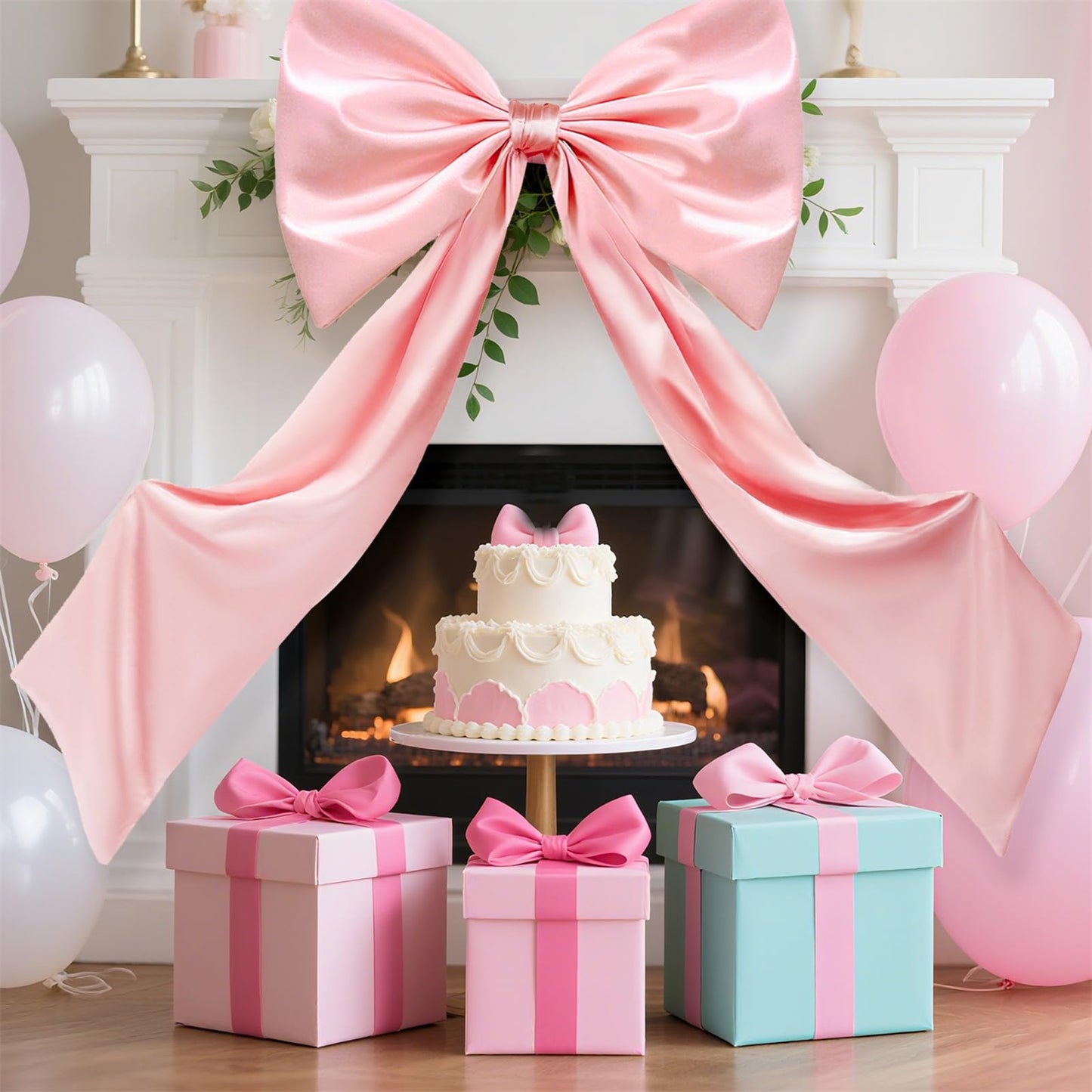 Coquette Large Satin Bow, 24 x 42 Inches, Pink Giant Bow Ribbon Tie for Coquette Room Decor, Birthday Party Backdrop Wall Decoration (Pink)