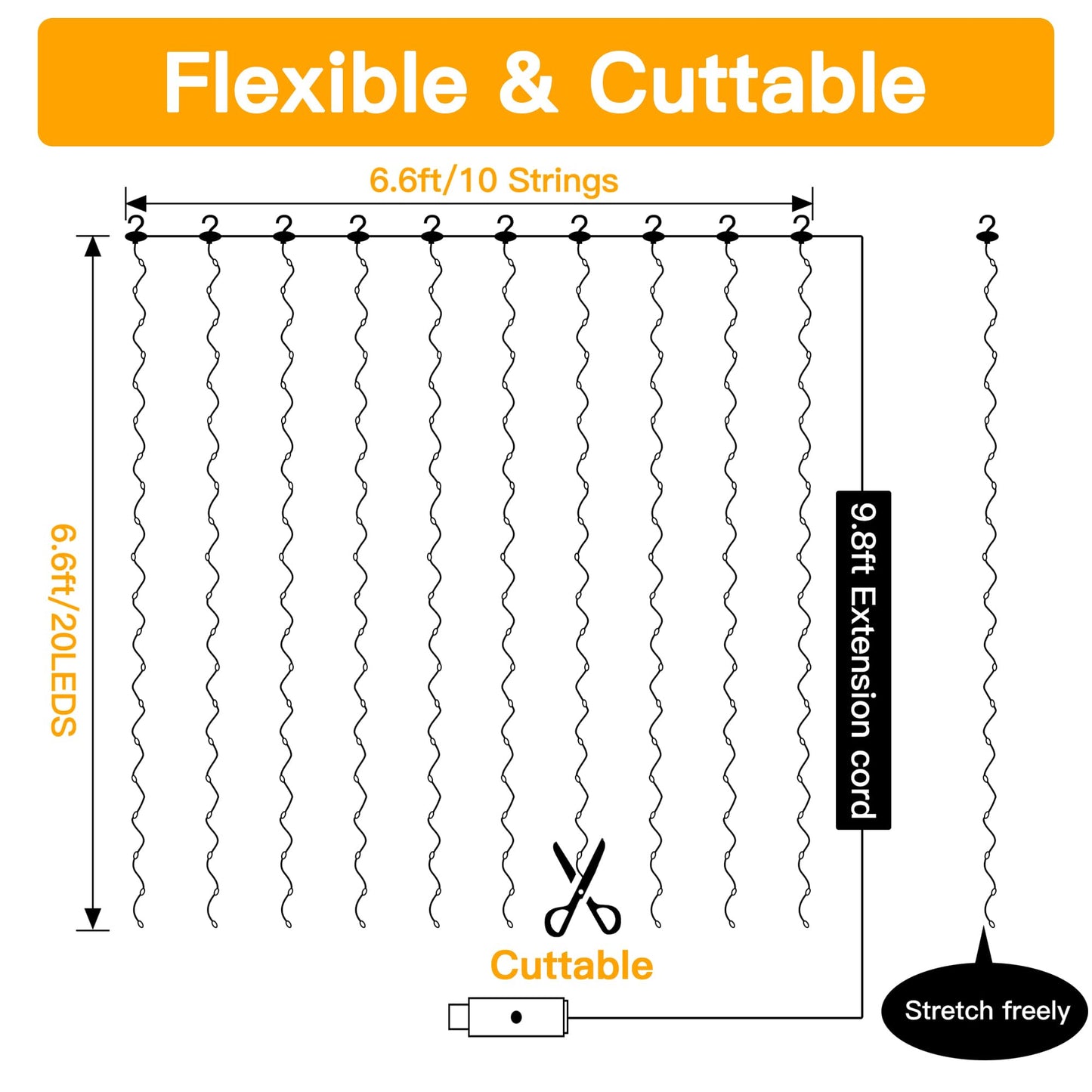 Ollny Silver Copper Wire Fairy Lights Curtain 200 LED 6.6x6.6ft, USB Warm White Curtain Lights with Hook, Waterproof Window Light for Bedroom Backdrop Wall Outdoor Indoor Decorations