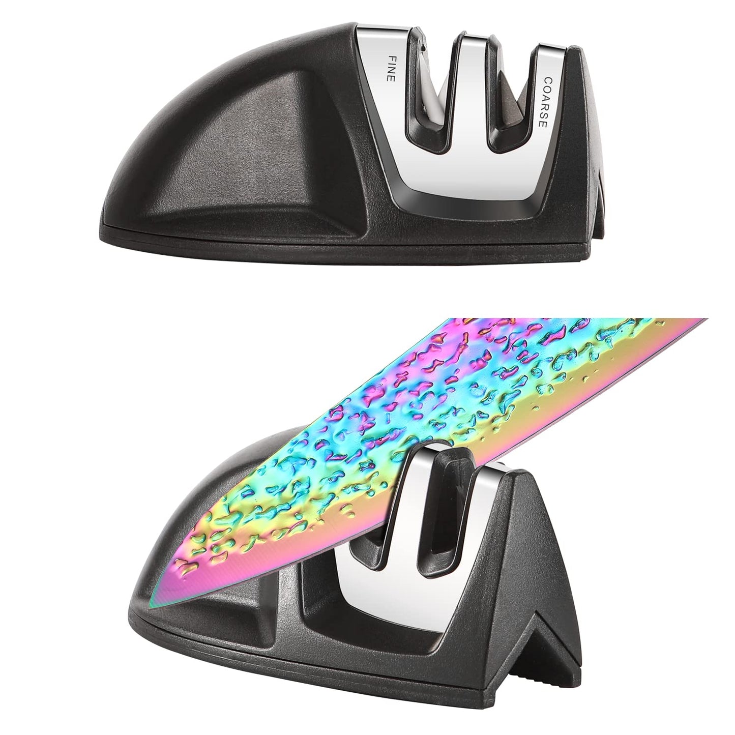 Rainbow Titanium Knife Set, Non Stick Thick and Sharp Stainless Steel 15 Pcs Cutlery Kitchen Knives Set with Acrylic Block, Chef Quality for Home & Pro Use, Best Gift, Pink Color