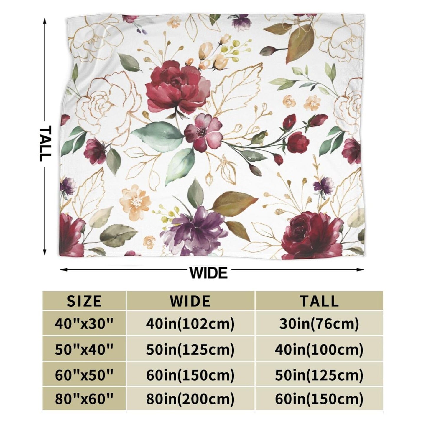 Trendy Rose Gold Flower Pretty Blanket Soft Lightweight Throw Blankets Cozy Flannel Bed Throws for Sofa Couch Travel Home Room Bedroom Decor Gifts for Girls Women Adults 60"x50"