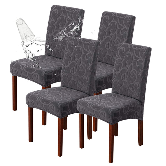 Genina Waterproof Dining Room Chair Covers Stretch Parsons Chair Slipcovers for Dining Room Kitchen Chair Protector Cover, Removable, Washable (4, Flower Pattern-Dark Gray)