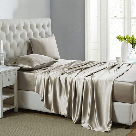 Lanest Housing Silk Satin Sheets, Full Size Satin Bed Sheet Set with Deep Pockets, Cooling Soft and Hypoallergenic Satin Sheets Full - Taupe