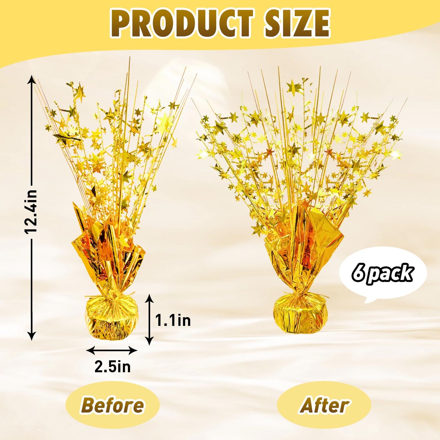 6 PCS Metallic Foil Spray Centerpiece Grad Decor Table Decoration Burst Table Centerpieces for Graduation Birthday Wedding Anniversary Season Holiday Party Supplies Decor (Gold)