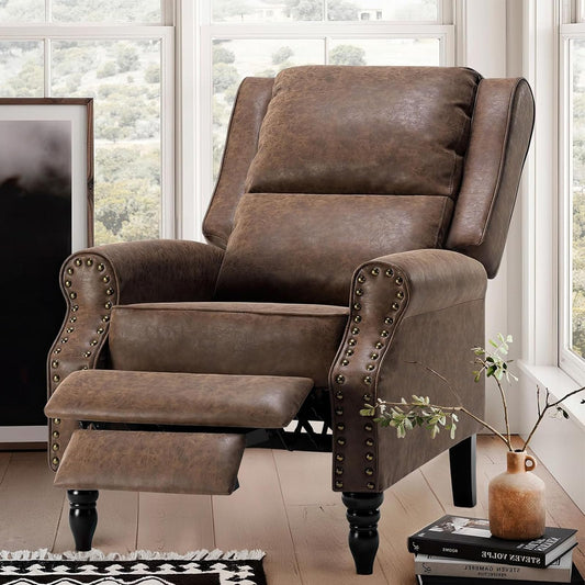 FONTOI Faux Leather Recliner Chair, Pushback Recliner Chair with Adjustable Backrest Footrest, Mid Modern Reclining Chair with Overstuffed Arms Lumbar Support for Reading, Living Room, Coffee