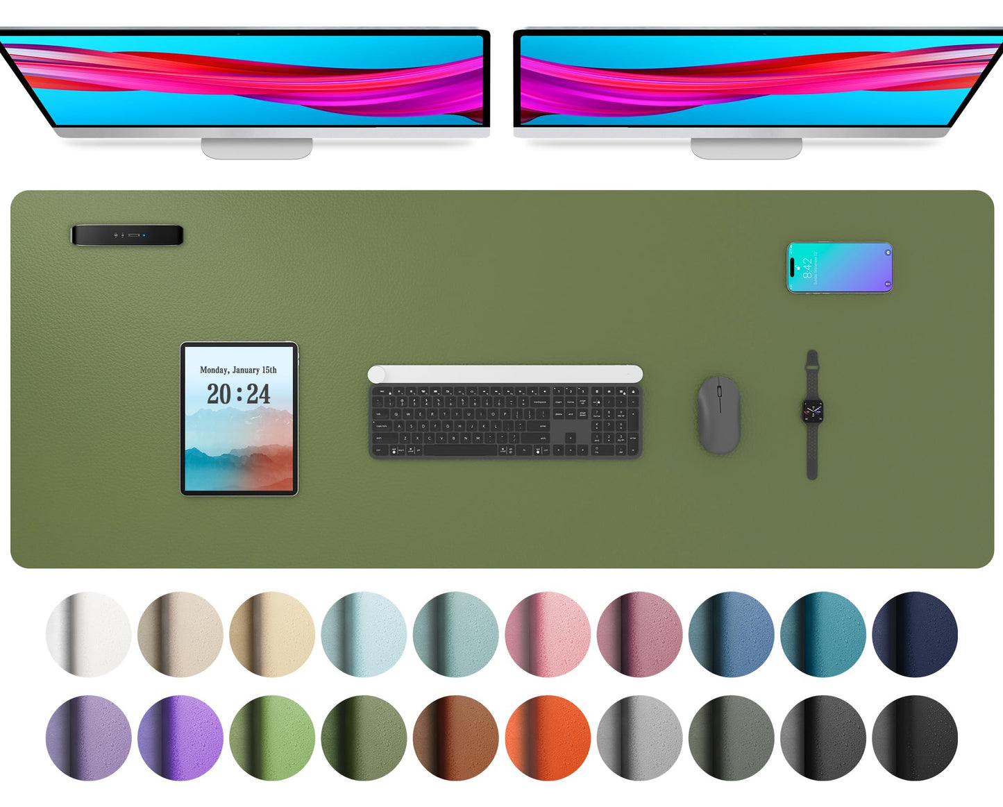 Aothia Leather Desk Pad Protector, Mouse Pad, Office Desk Mat, Non-Slip PU Leather Desk Blotter, Laptop Desk Pad, Waterproof Desk Writing Pad for Office and Home (Black,23.6" x 13.7")