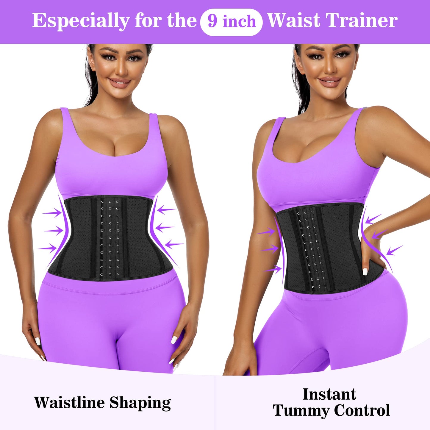 LUXURY-VITA Women Short Torso Waist Trainer Corset Trimmer 9 Steel Boned Tummy Control Body Shaper With Adjustable 3 Rows Of Hooks, Girdle For Women