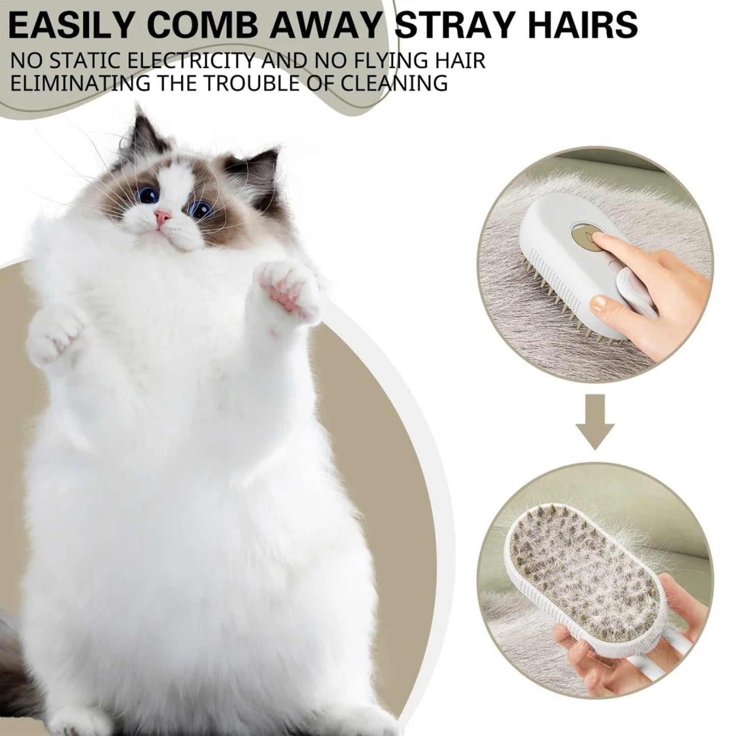 4 in 1 Cat Steam Brush for Shedding, Rechargeable Steam Pet Brush for Dog and Cat, Anti-Static, Massage, Cleaning, Shedding & Combing All In One!(Brown)