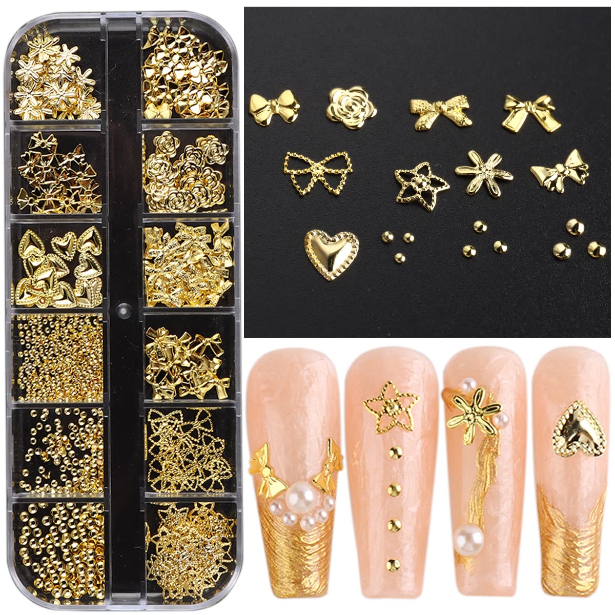 3D Metal Nail Charms Gold Silver Nail Beads Decorations