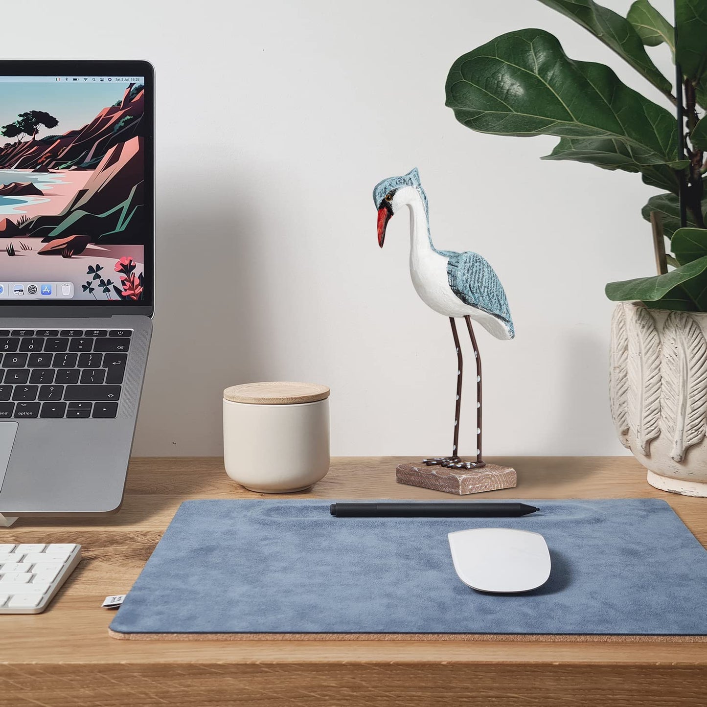 EVINIS 2pcs Wooden Seagull Figurine, Sea Bird Statue Ornaments Mediterranean Style for Coastal Beach Garden Room Office Decoration (Large)