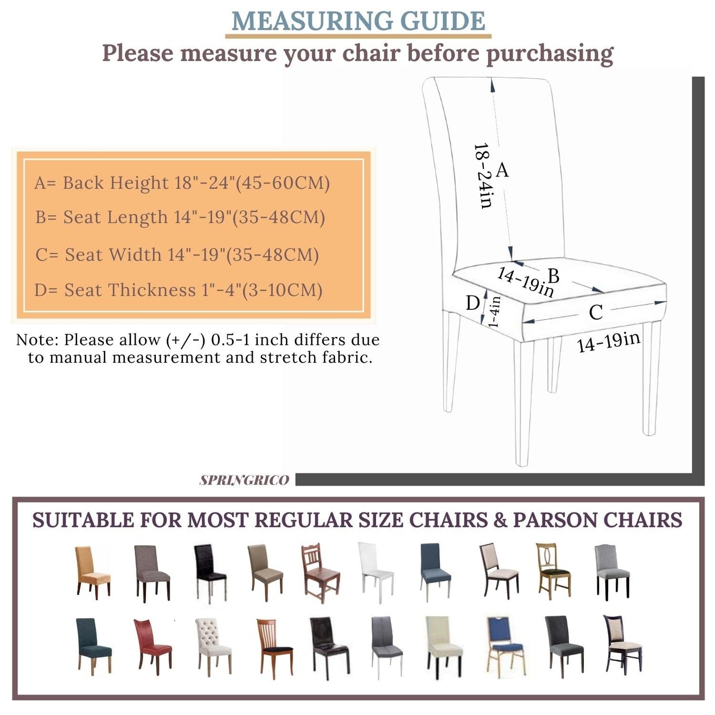 SPRINGRICO Chair Covers for Dining Room Set of 4, Stretch Dining Chair Cover, Washable Spandex Kitchen Parsons Chair Slipcovers, Removable Seat Protector for Home or Party (4 Pack, Cassandra)