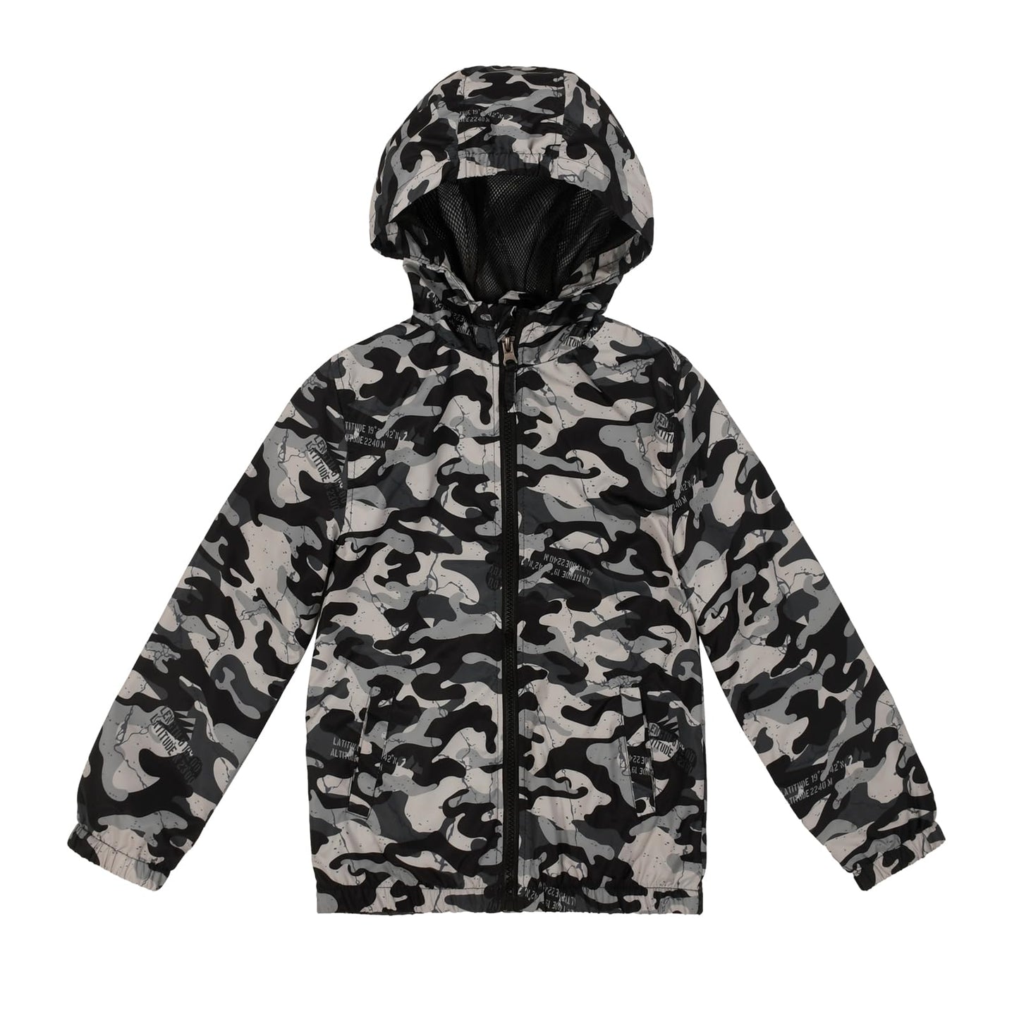 SUNDAY ROSE Boys Rain Jacket Lightweight Breathable Raincoat Waterproof Hooded Windbreaker For Kids Black and gray camouflage 8