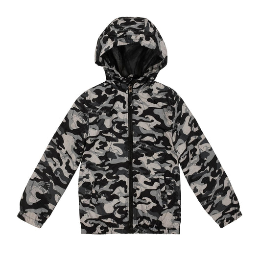 SUNDAY ROSE Boys Rain Jacket Lightweight Breathable Raincoat Waterproof Hooded Windbreaker For Kids Black and gray camouflage 8