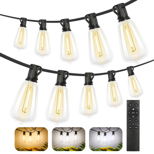 Brightever LED Outdoor String Lights 100FT Patio Lights with 52 Shatterproof ST38 Vintage Edison Bulbs, Outside Hanging Light Waterproof for Porch, Deck, Garden, Backyard, Balcony, Dimmable 2700K